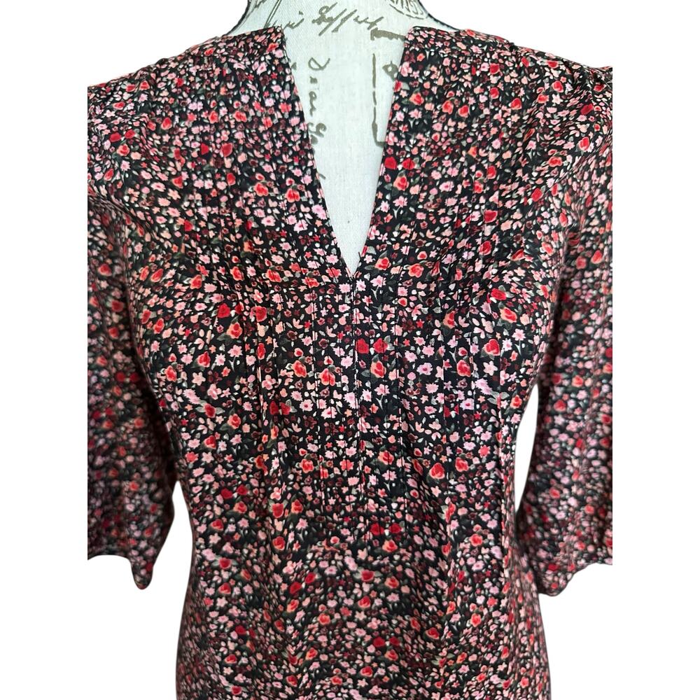 NWOT Margaret O'Leary Black Red Floral Vneck Midi Dress Size XS Cottagecore